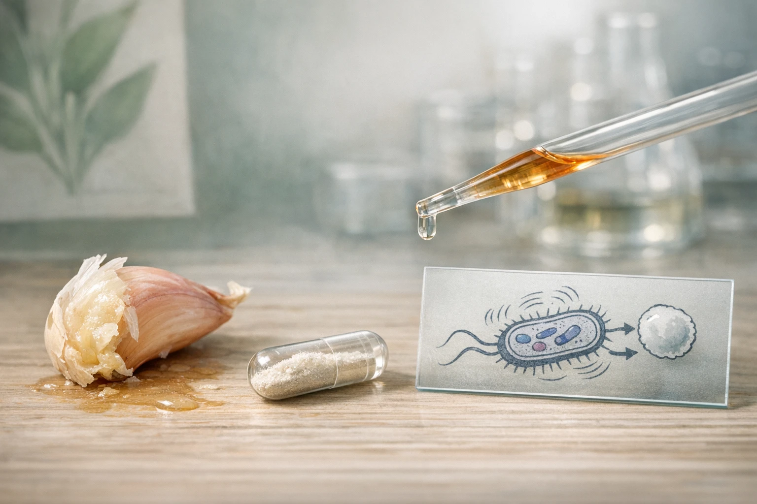 L'aglio e l'ajoene: evidenze aggiornate su azione antibatterica, meccanismi e limiti